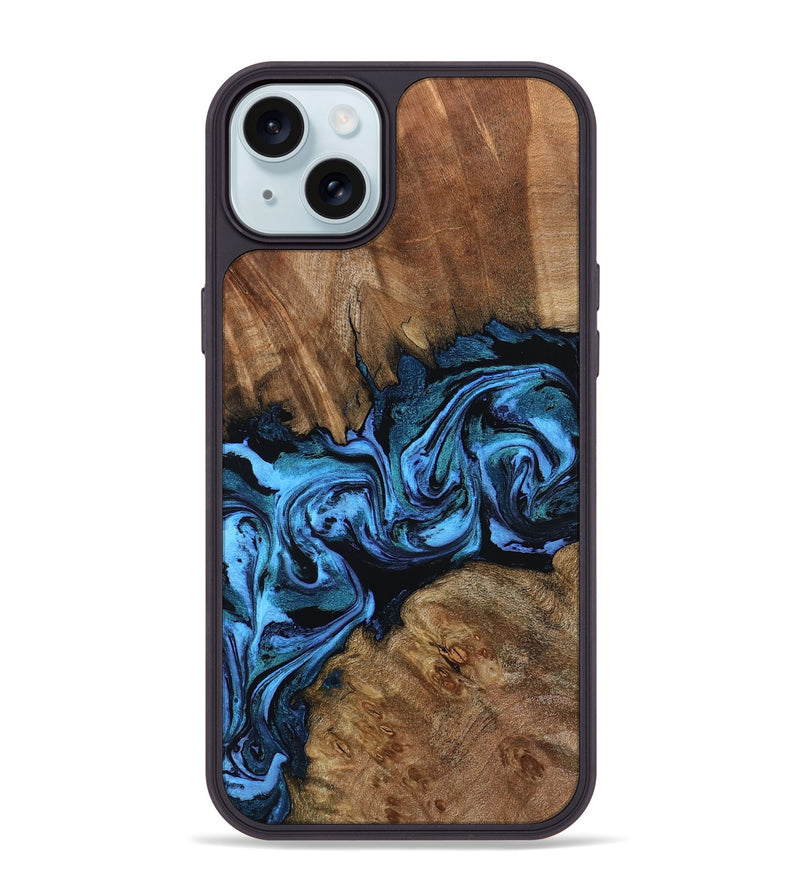 iPhone 15 Plus Wood Phone Case - Darian (Blue, 799019)