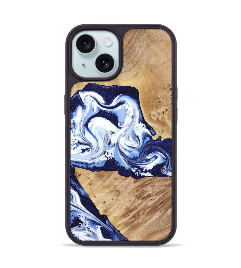 iPhone 15 Wood Phone Case - Amoura (Blue, 799022)