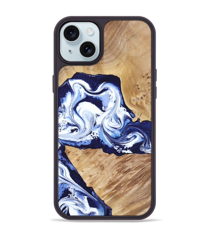iPhone 15 Plus Wood Phone Case - Amoura (Blue, 799022)