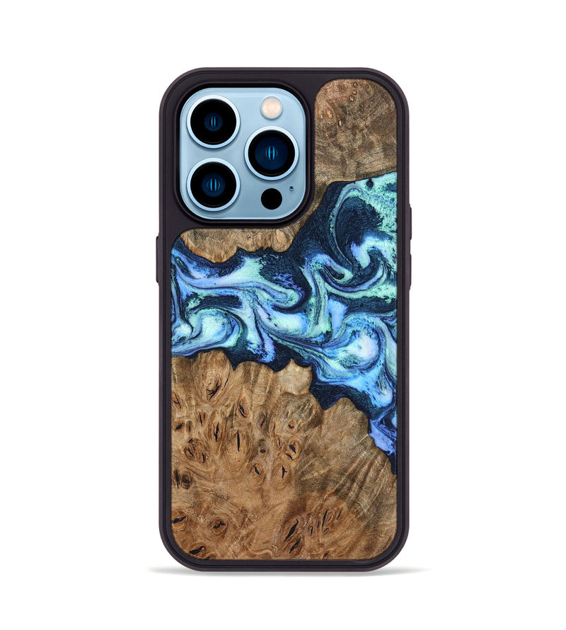iPhone 14 Pro Wood Phone Case - Bette (Blue, 799026)