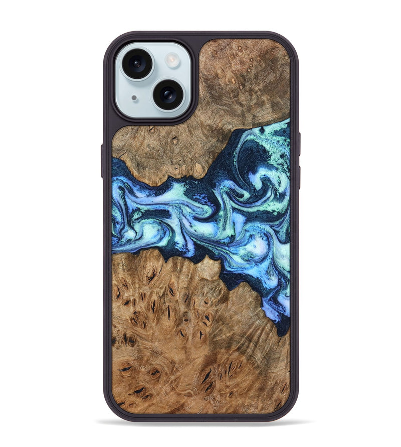 iPhone 15 Plus Wood Phone Case - Bette (Blue, 799026)
