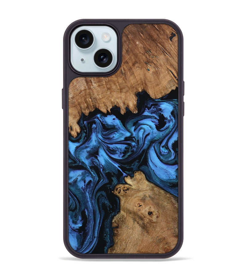 iPhone 15 Plus Wood Phone Case - Allyssa (Blue, 799033)