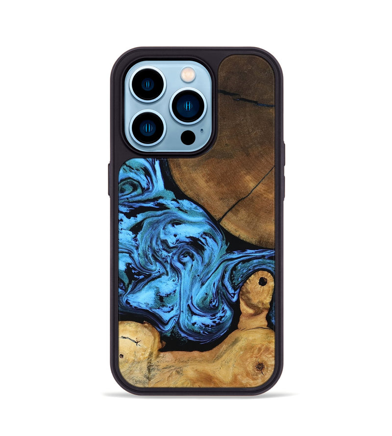 iPhone 14 Pro Wood Phone Case - Lilian (Blue, 799034)