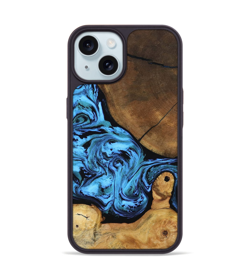 iPhone 15 Wood Phone Case - Lilian (Blue, 799034)