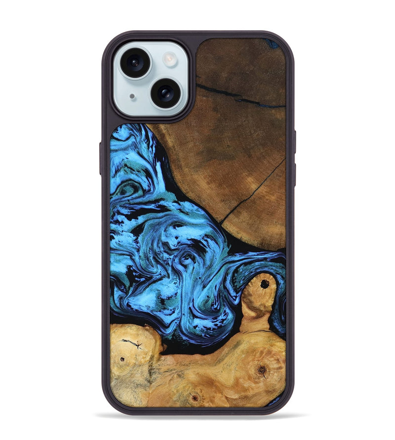 iPhone 15 Plus Wood Phone Case - Lilian (Blue, 799034)