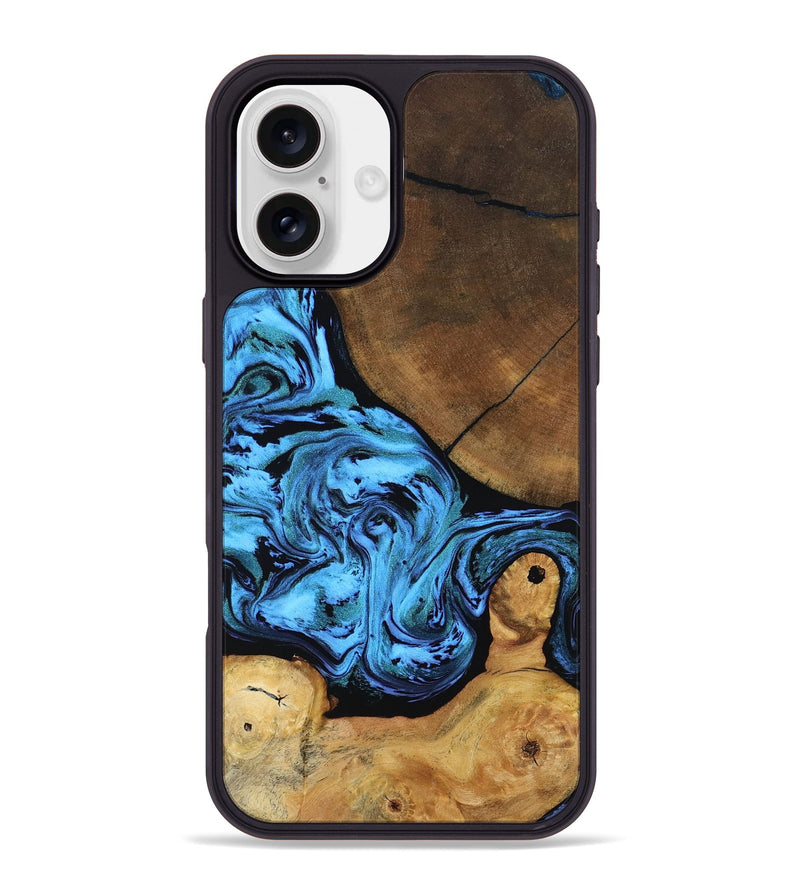 iPhone 16 Plus Wood Phone Case - Lilian (Blue, 799034)