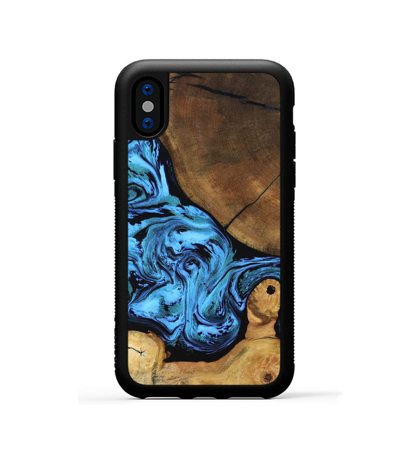 iPhone Xs Wood Phone Case - Lilian (Blue, 799034)