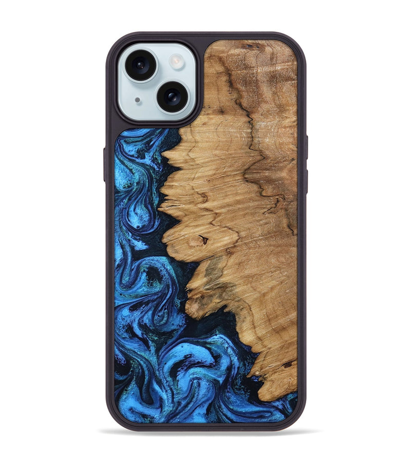 iPhone 15 Plus Wood Phone Case - Autumn (Blue, 799037)