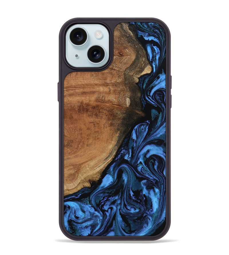 iPhone 15 Plus Wood Phone Case - Erna (Blue, 799046)