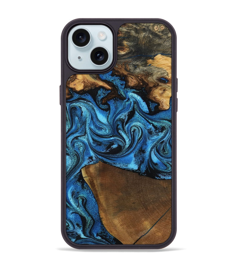 iPhone 15 Plus Wood Phone Case - Emir (Blue, 799063)