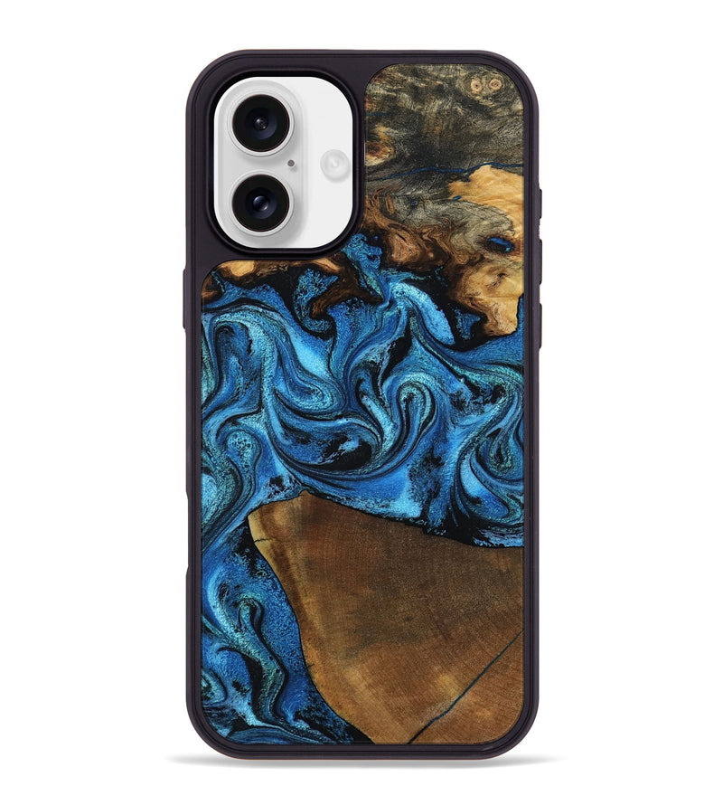 iPhone 16 Plus Wood Phone Case - Emir (Blue, 799063)