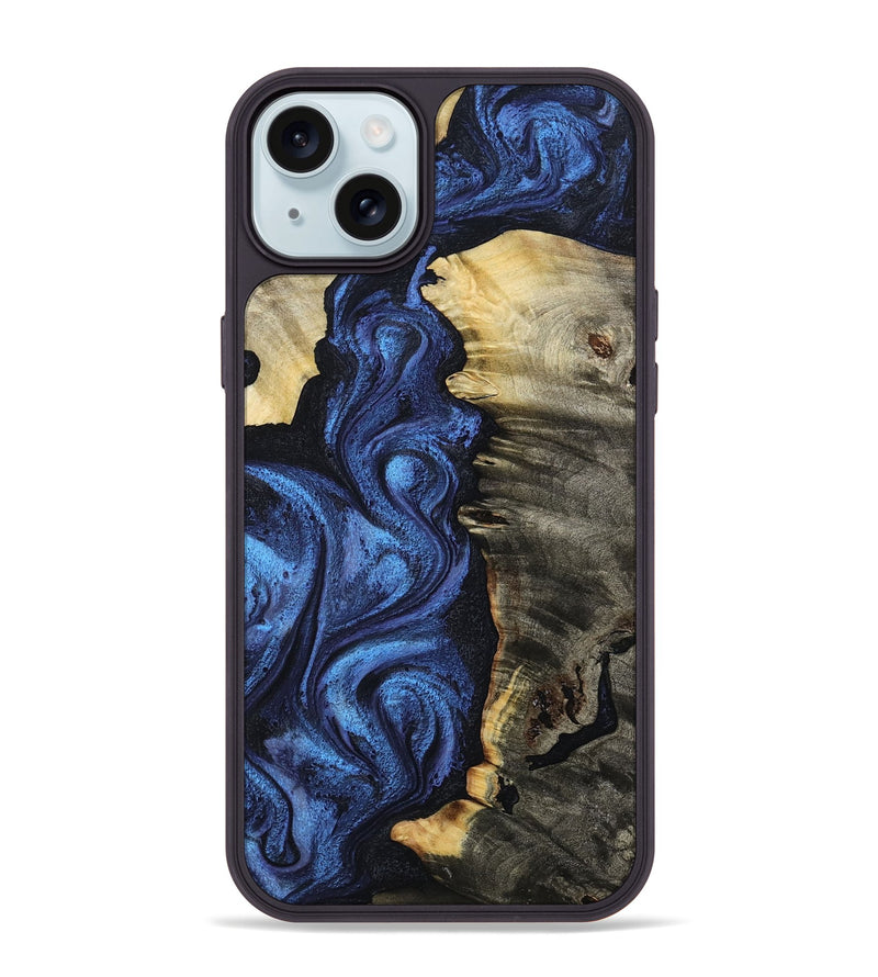 iPhone 15 Plus Wood Phone Case - Toya (Blue, 799082)