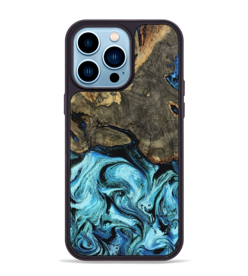 iPhone 14 Pro Max Wood Phone Case - Florene (Blue, 799100)