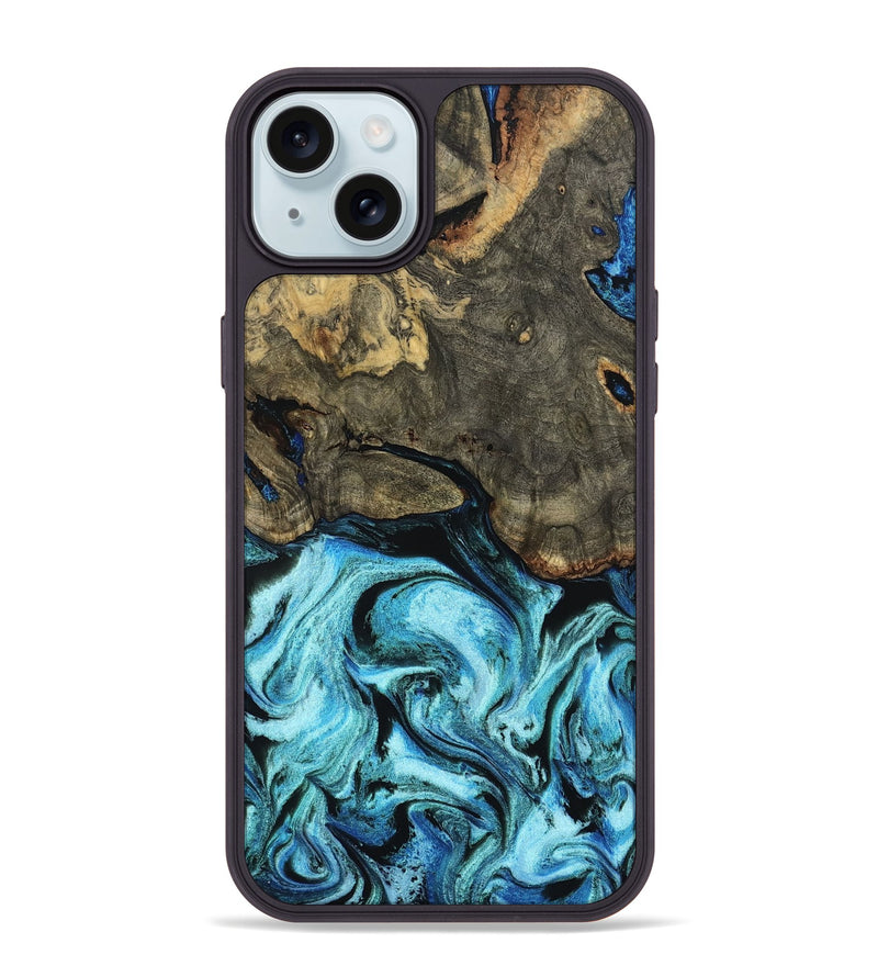 iPhone 15 Plus Wood Phone Case - Florene (Blue, 799100)
