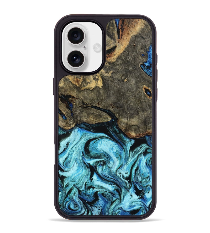 iPhone 16 Plus Wood Phone Case - Florene (Blue, 799100)