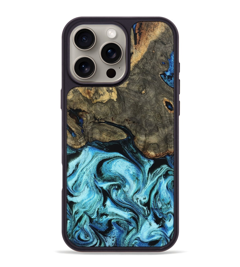 iPhone 16 Pro Max Wood Phone Case - Florene (Blue, 799100)