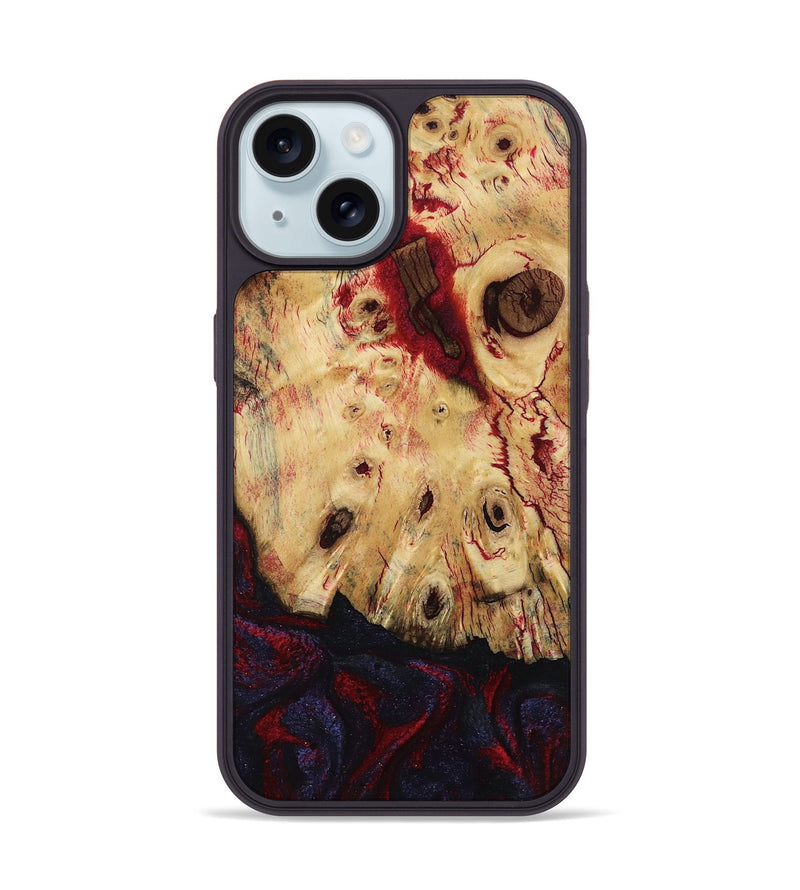 iPhone 15 Wood Phone Case - Davion (Red, 799156)