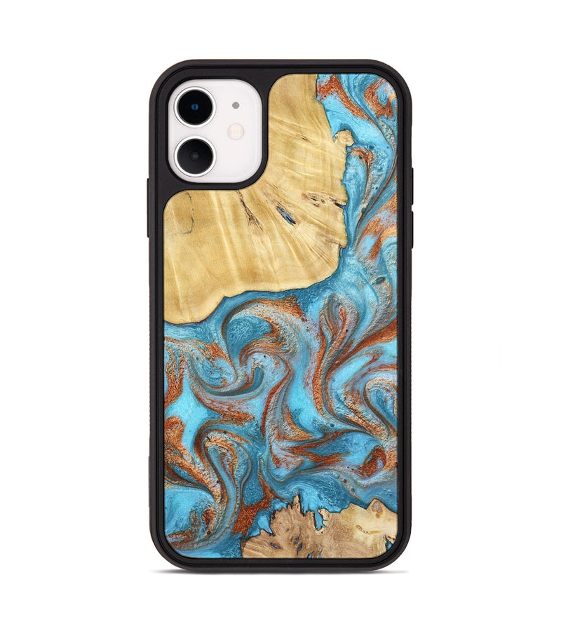 iPhone 11 Wood Phone Case - Lynette (Teal & Gold, 799195)