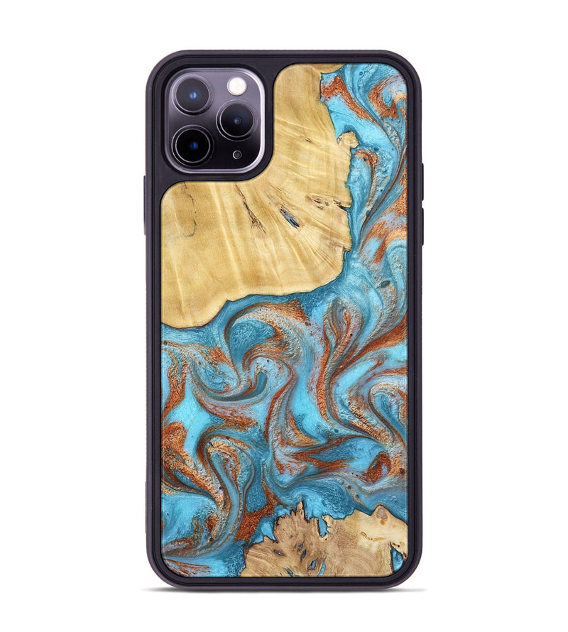 iPhone 11 Pro Max Wood Phone Case - Lynette (Teal & Gold, 799195)