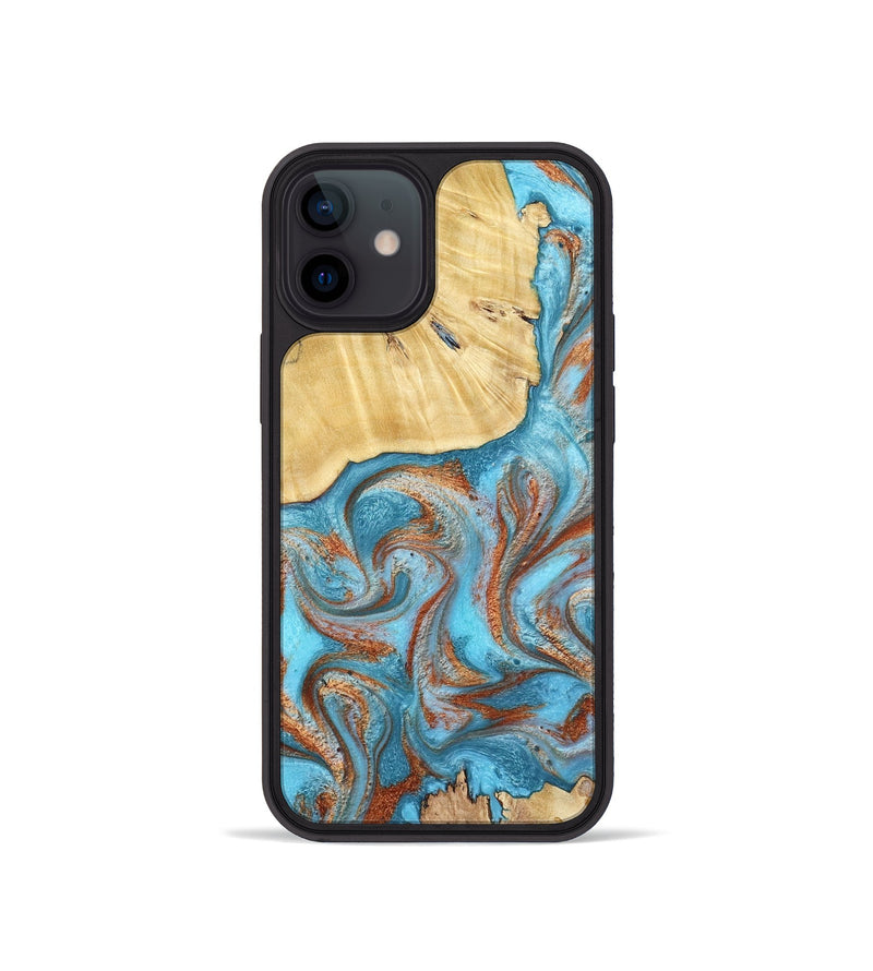iPhone 12 mini Wood Phone Case - Lynette (Teal & Gold, 799195)