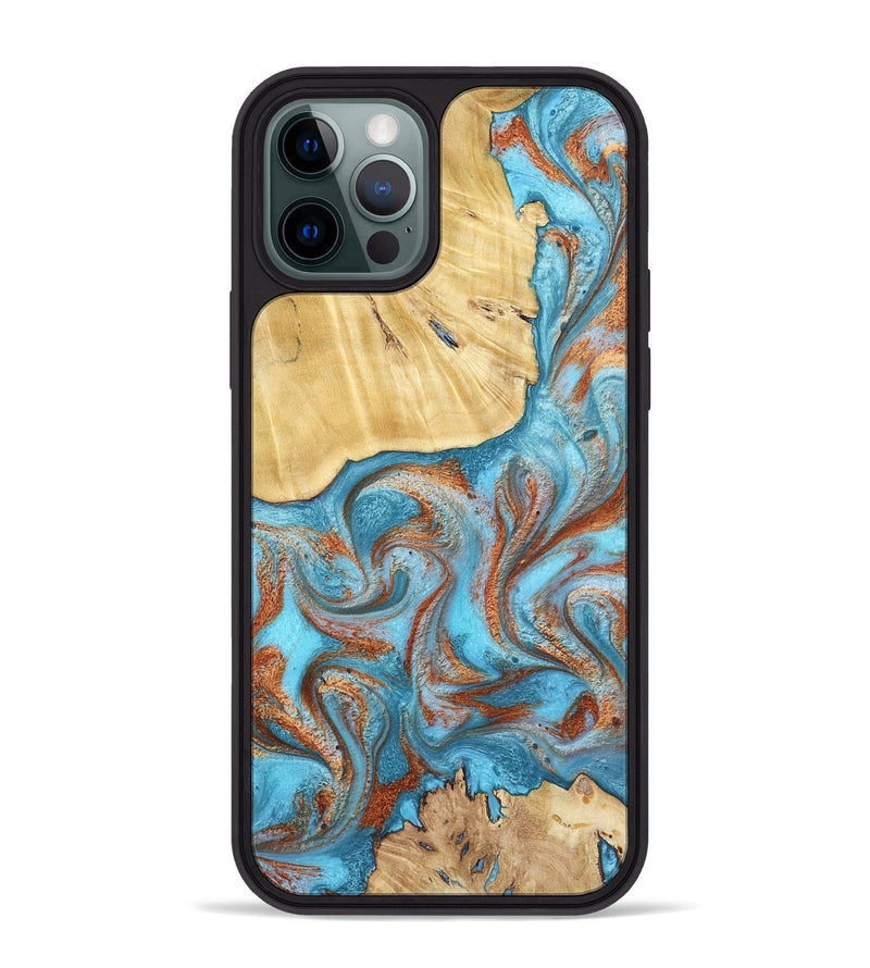 iPhone 12 Pro Max Wood Phone Case - Lynette (Teal & Gold, 799195)