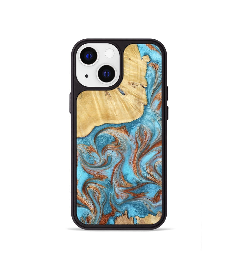 iPhone 13 mini Wood Phone Case - Lynette (Teal & Gold, 799195)