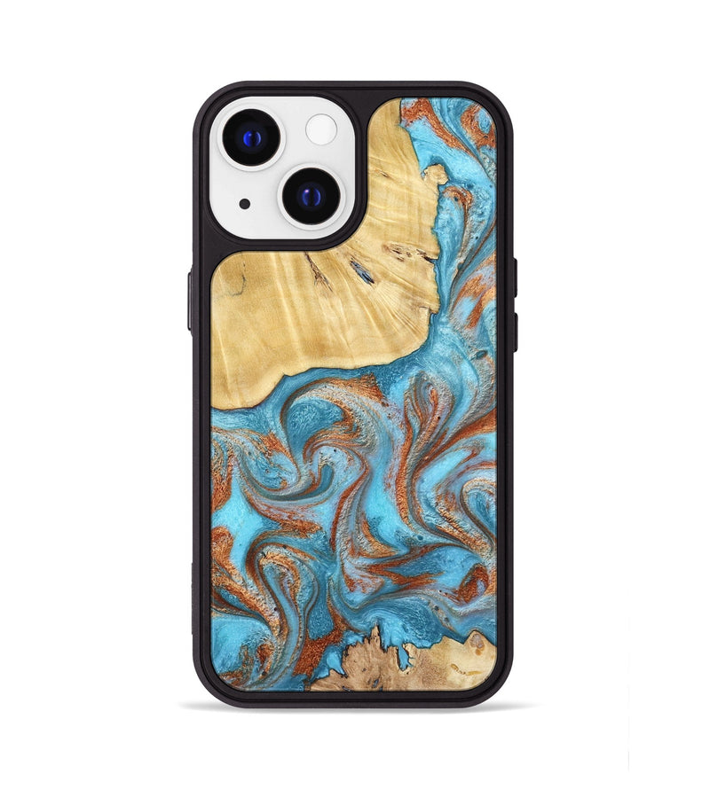 iPhone 13 Wood Phone Case - Lynette (Teal & Gold, 799195)