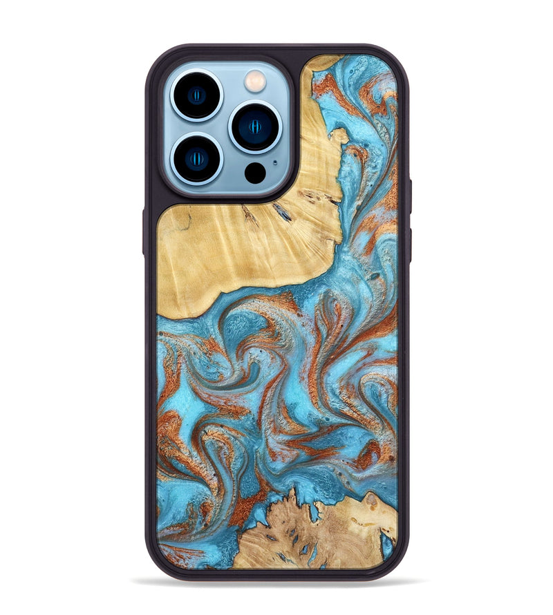 iPhone 14 Pro Max Wood Phone Case - Lynette (Teal & Gold, 799195)