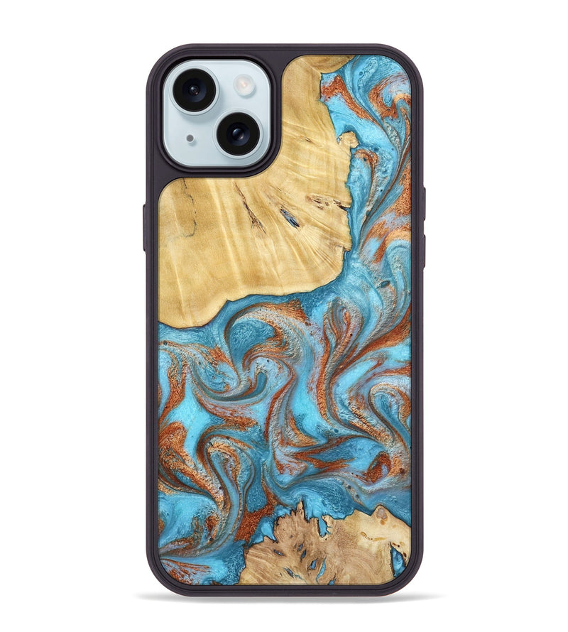 iPhone 15 Plus Wood Phone Case - Lynette (Teal & Gold, 799195)