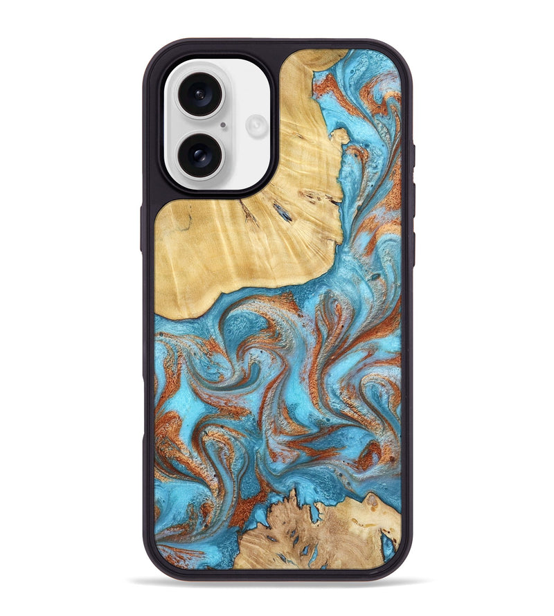 iPhone 16 Plus Wood Phone Case - Lynette (Teal & Gold, 799195)