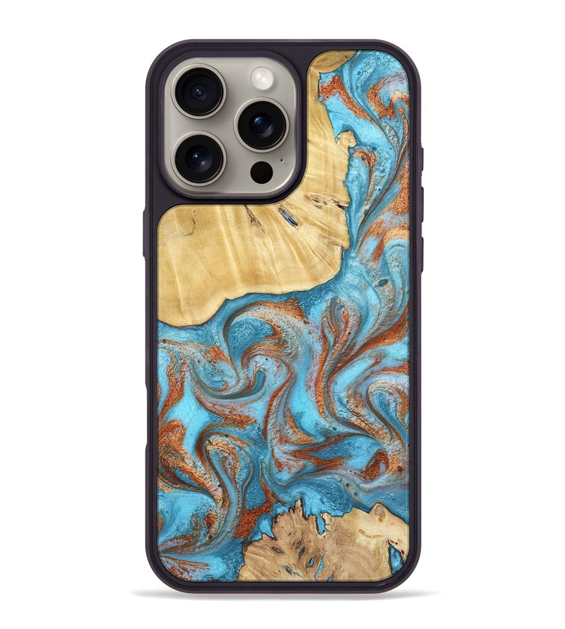 iPhone 16 Pro Max Wood Phone Case - Lynette (Teal & Gold, 799195)