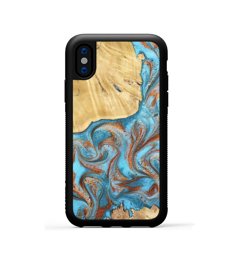 iPhone Xs Wood Phone Case - Lynette (Teal & Gold, 799195)