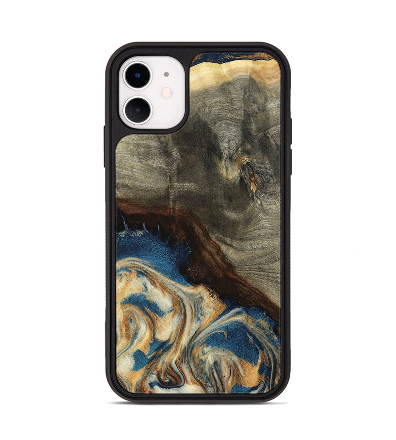 iPhone 11 Wood Phone Case - Mozelle (Teal & Gold, 799196)