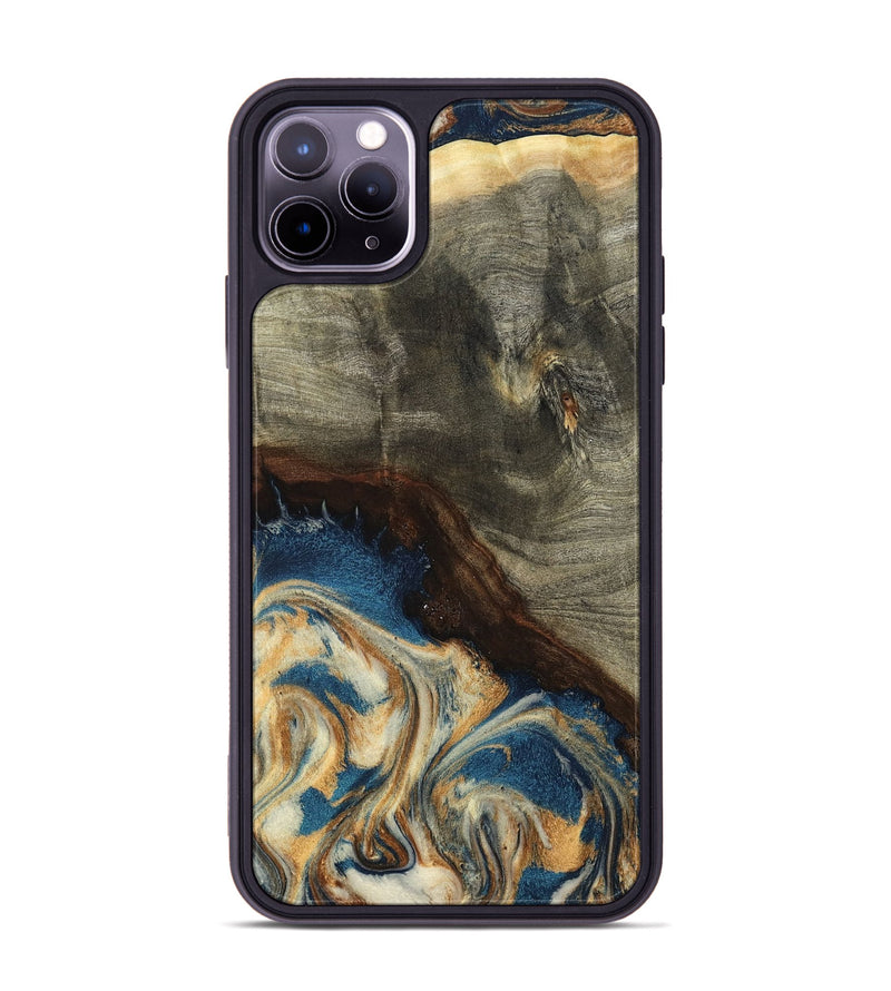 iPhone 11 Pro Max Wood Phone Case - Mozelle (Teal & Gold, 799196)