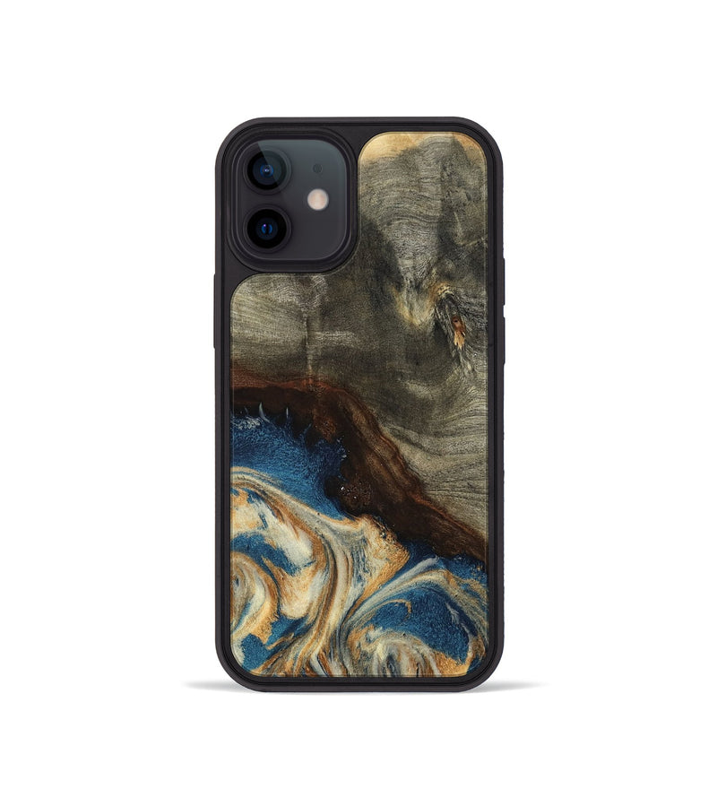 iPhone 12 mini Wood Phone Case - Mozelle (Teal & Gold, 799196)