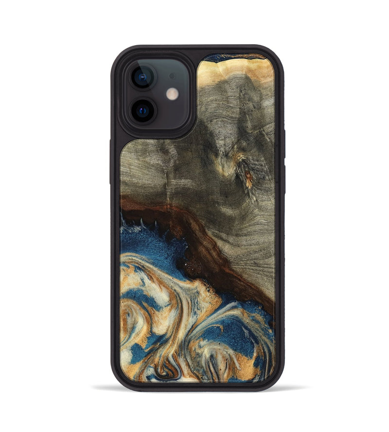 iPhone 12 Wood Phone Case - Mozelle (Teal & Gold, 799196)