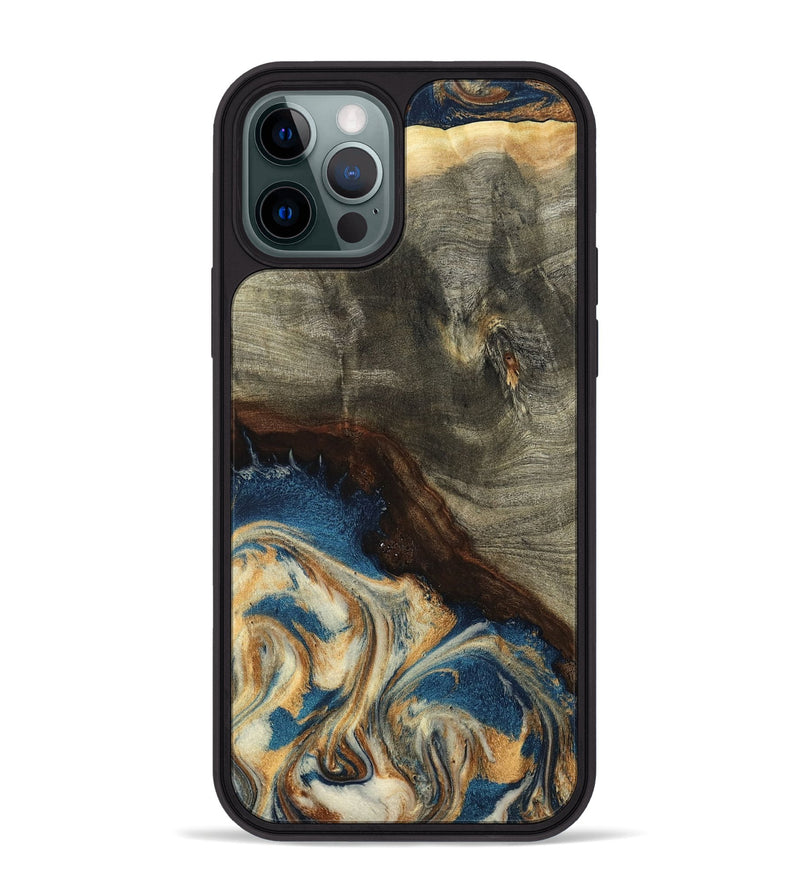 iPhone 12 Pro Max Wood Phone Case - Mozelle (Teal & Gold, 799196)