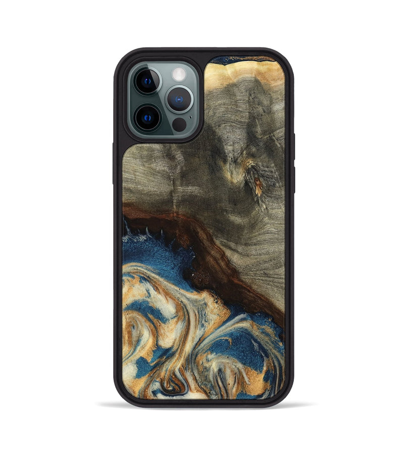 iPhone 12 Pro Wood Phone Case - Mozelle (Teal & Gold, 799196)