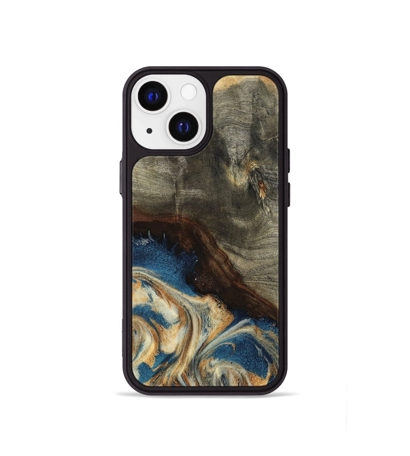 iPhone 13 mini Wood Phone Case - Mozelle (Teal & Gold, 799196)