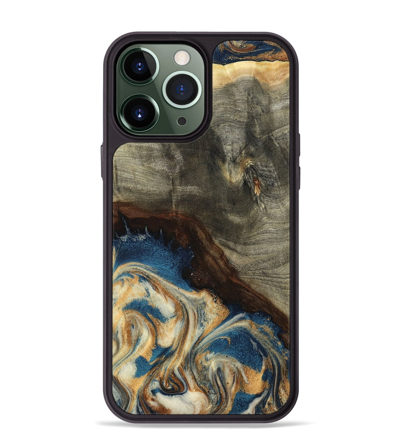 iPhone 13 Pro Max Wood Phone Case - Mozelle (Teal & Gold, 799196)