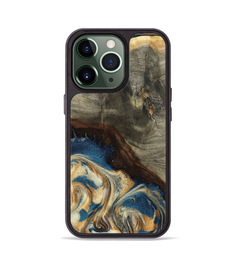 iPhone 13 Pro Wood Phone Case - Mozelle (Teal & Gold, 799196)