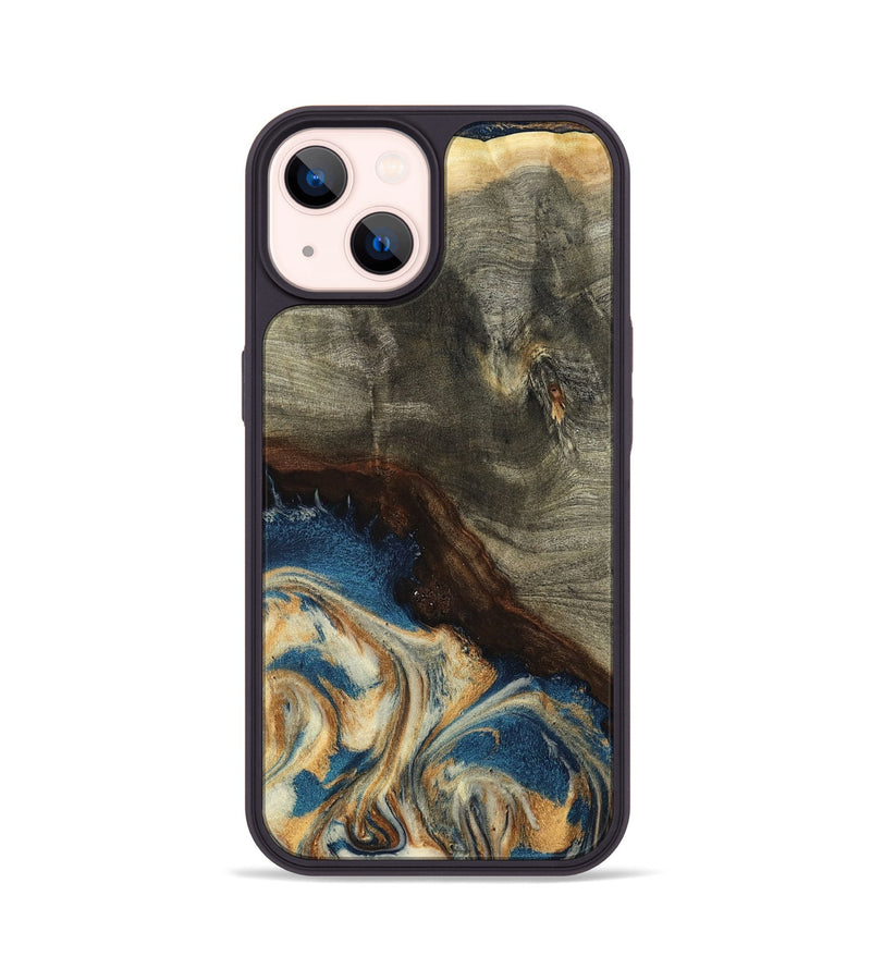 iPhone 14 Wood Phone Case - Mozelle (Teal & Gold, 799196)