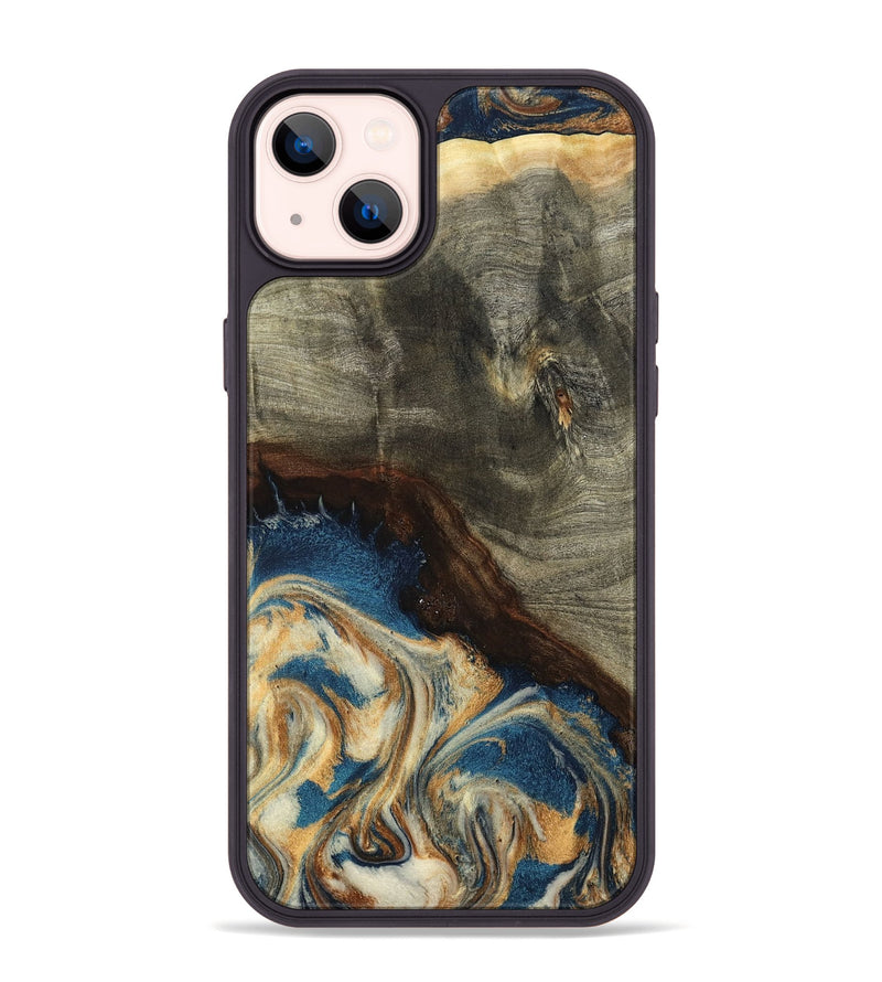 iPhone 14 Plus Wood Phone Case - Mozelle (Teal & Gold, 799196)