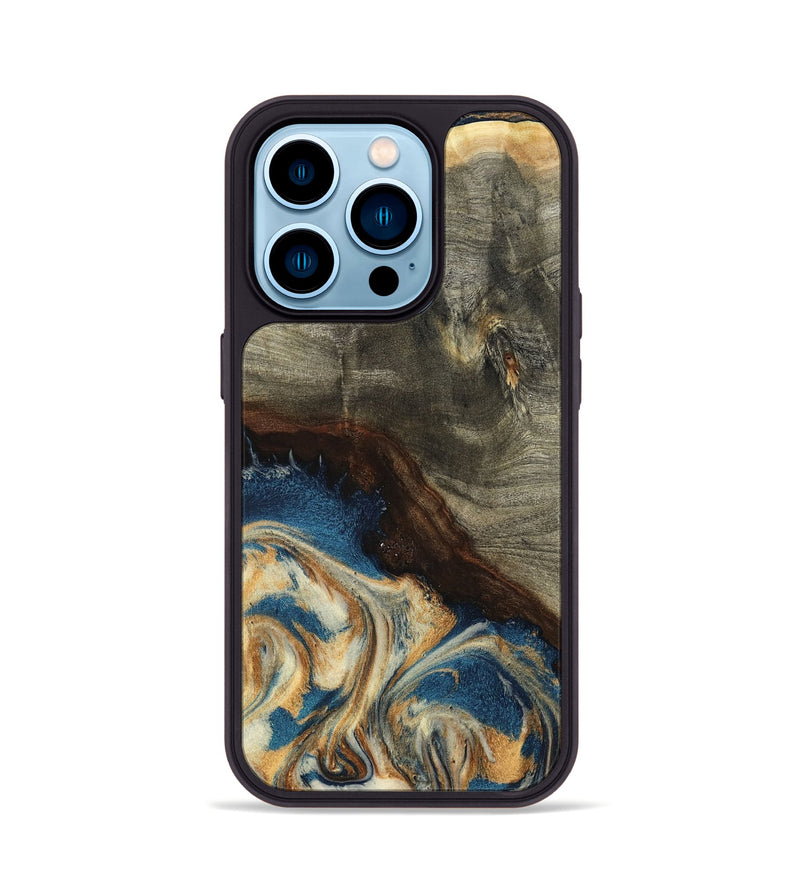 iPhone 14 Pro Wood Phone Case - Mozelle (Teal & Gold, 799196)