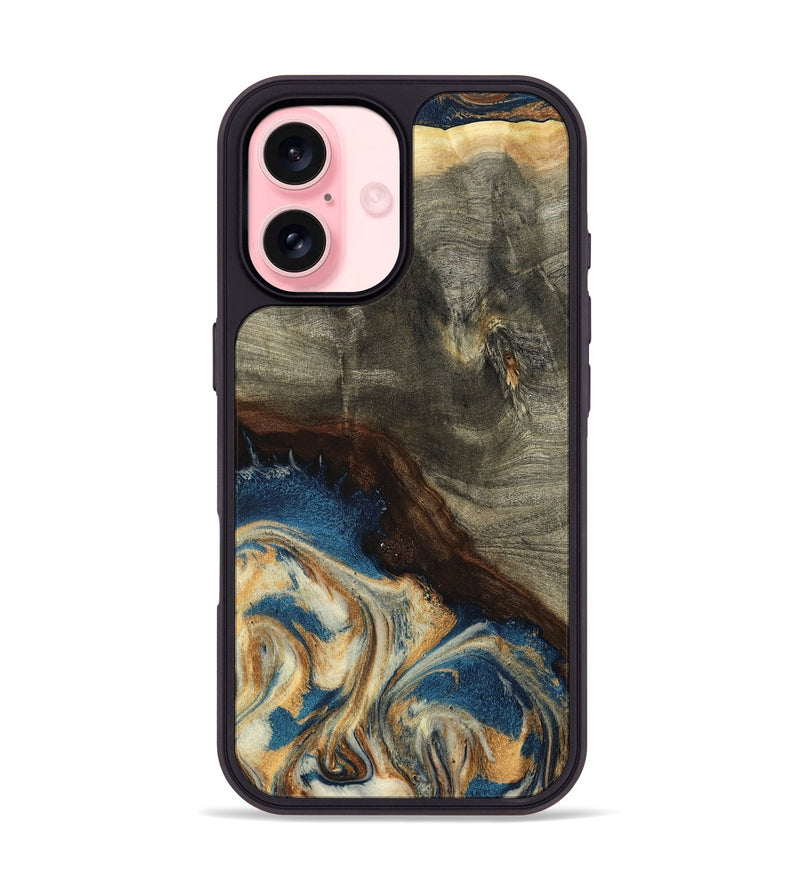 iPhone 16 Wood Phone Case - Mozelle (Teal & Gold, 799196)