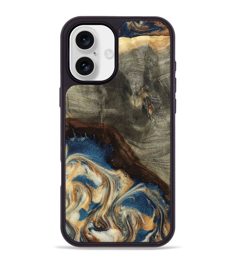 iPhone 16 Plus Wood Phone Case - Mozelle (Teal & Gold, 799196)