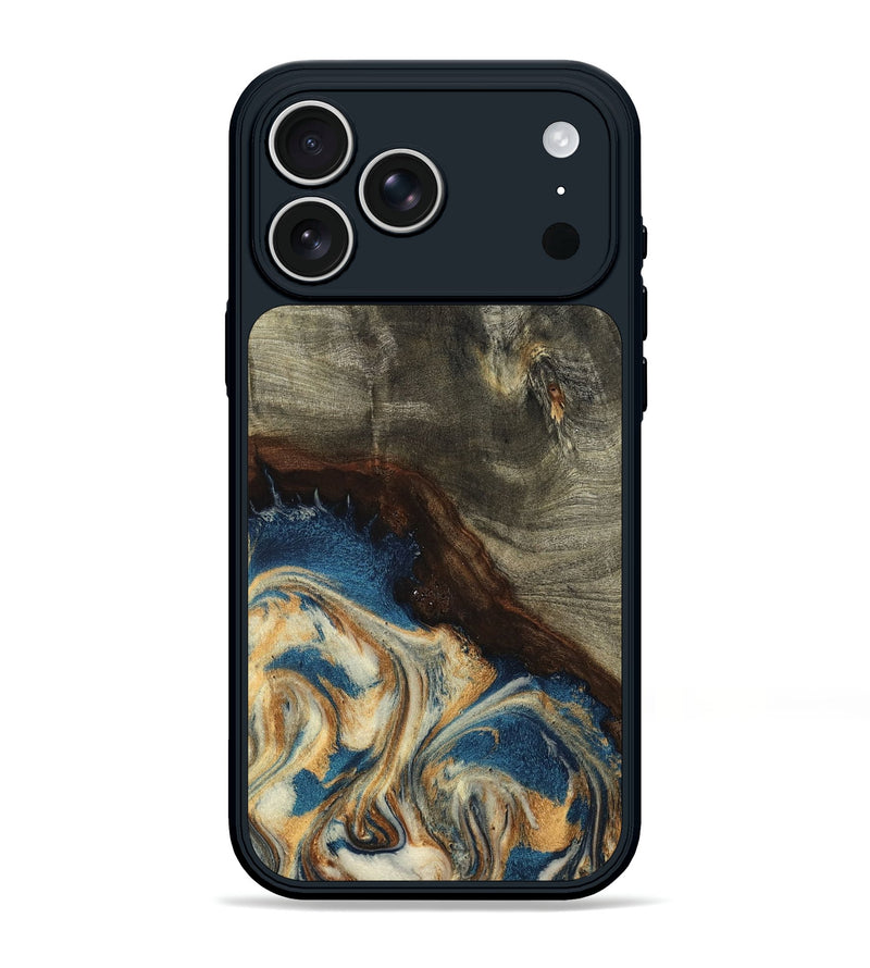 iPhone 17 Pro Max Wood Phone Case - Mozelle (Teal & Gold, 799196)