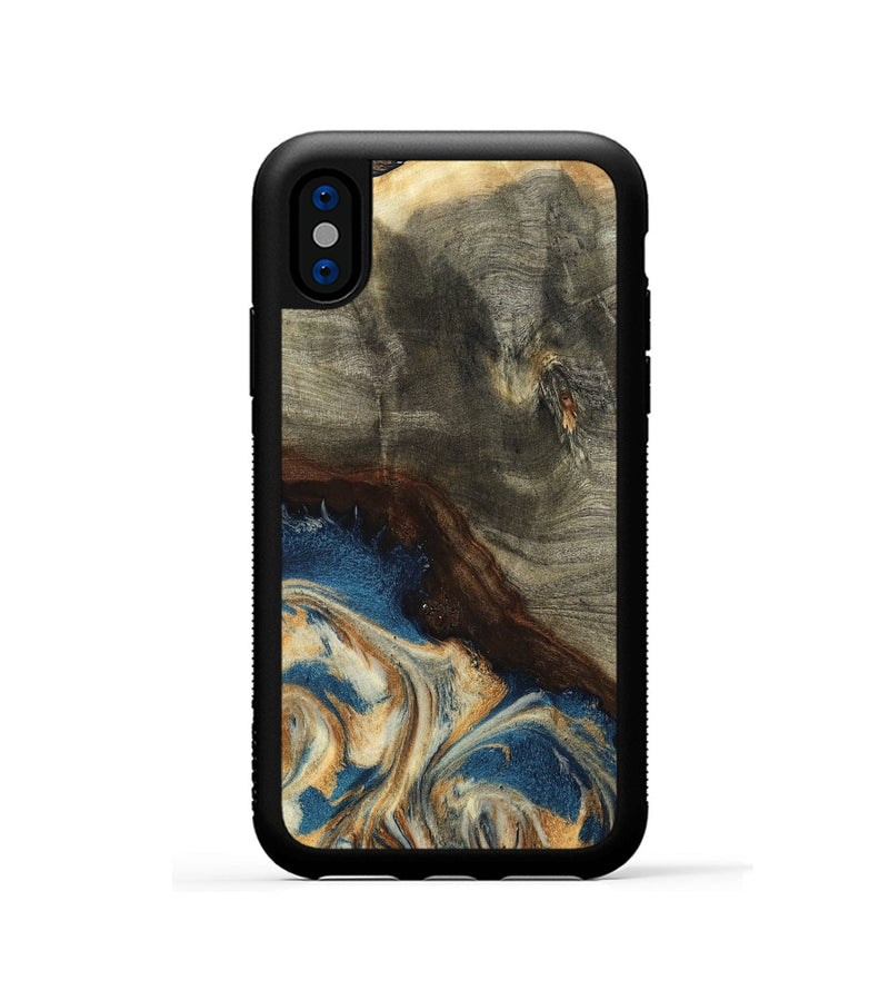 iPhone Xs Wood Phone Case - Mozelle (Teal & Gold, 799196)