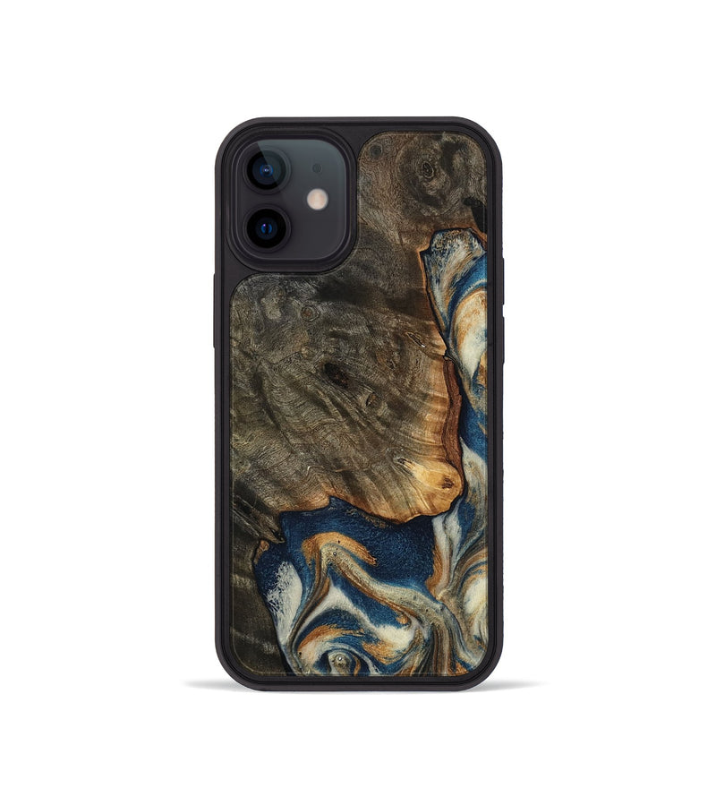 iPhone 12 mini Wood Phone Case - Gian (Teal & Gold, 799197)