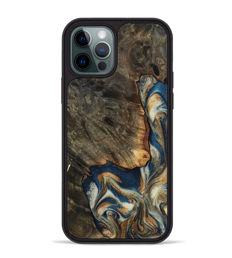 iPhone 12 Pro Max Wood Phone Case - Gian (Teal & Gold, 799197)